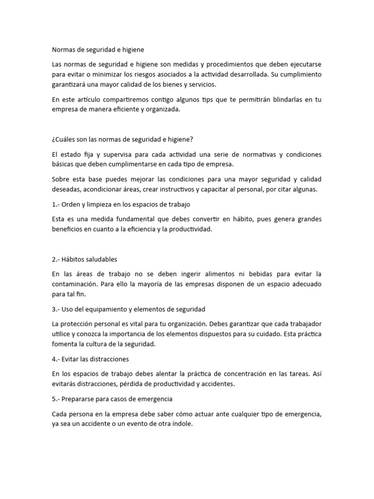 Normas de Seguridad e Higiene Laboral | PDF | Business | Valores