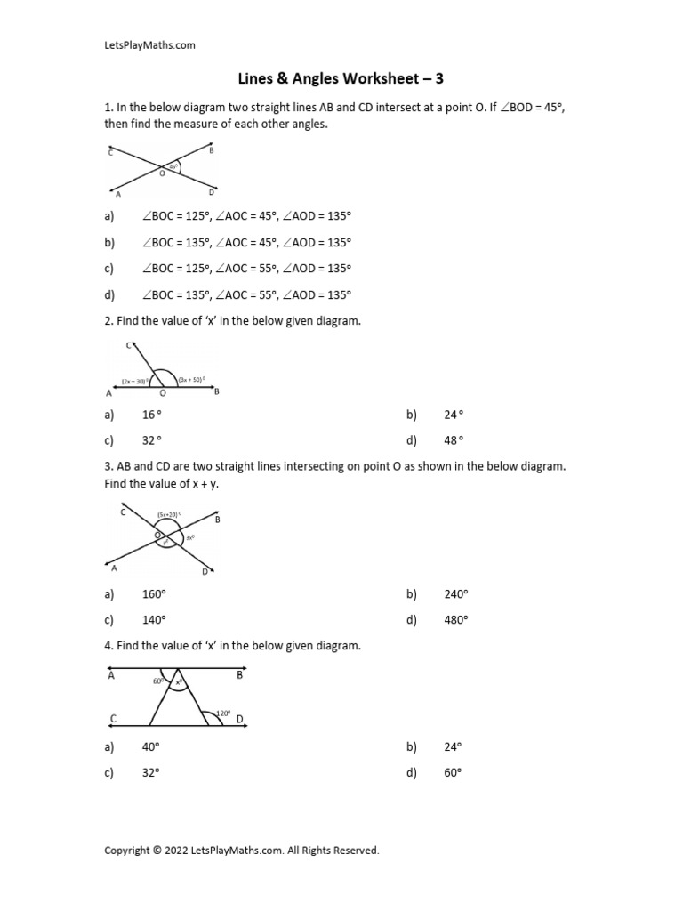 Lines and Angles Worksheet-3 | PDF | Euclidean Geometry | Elementary ...