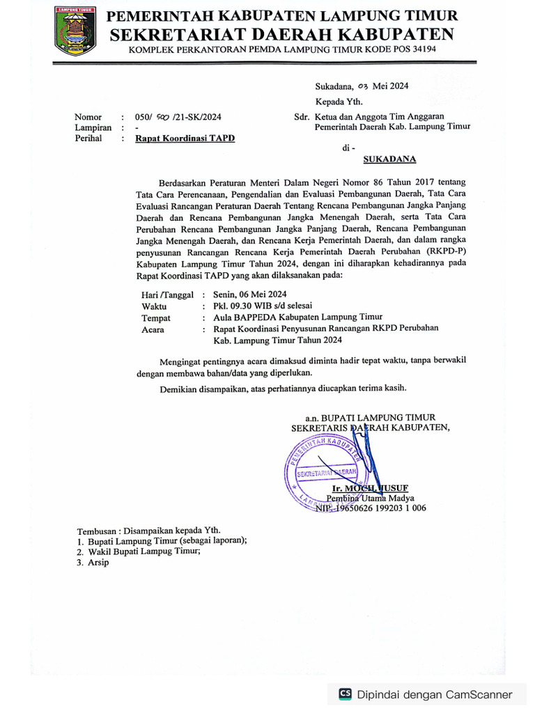 Undangan Rakor TAPD - RKPD-P 2024 | PDF