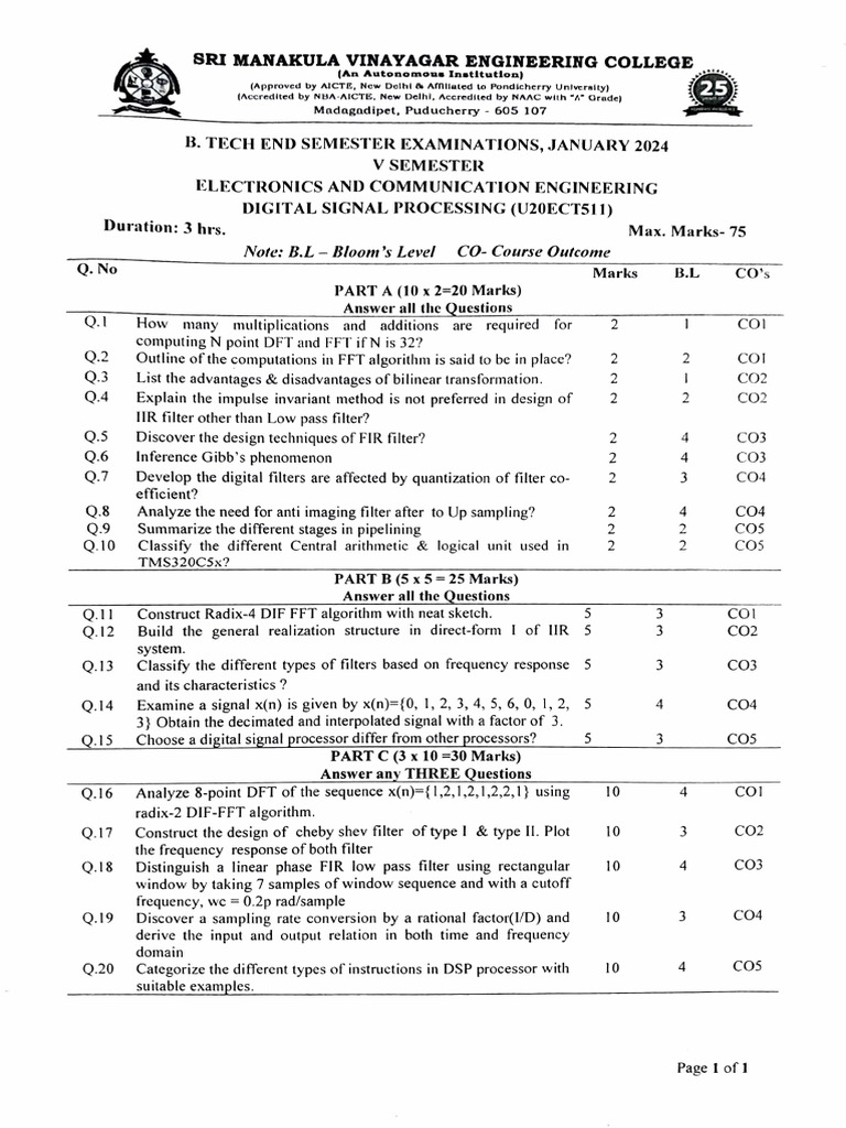 DSP Exam Questions for ECE Students | PDF | Digital Signal Processing ...