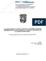 TP TA 2011 El financiamiento a corto plazo de la pequeña y mediana empresa del sector transporte turístico terrestre en el Municipio Maracaibo