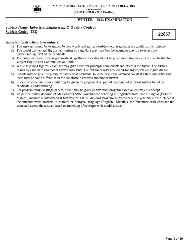 Industrial Engineering & Quality Control PDF Iso 9000 Supply Chain