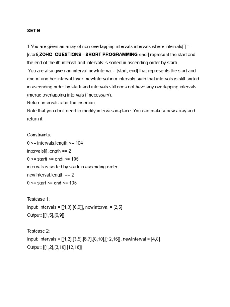 Set B - Zoho Questions - Short Programming | PDF | Algorithms And Data ...