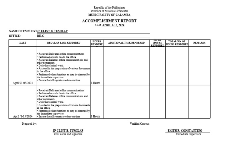 32-Revised-Accomplishment-Form April 1-15 | PDF