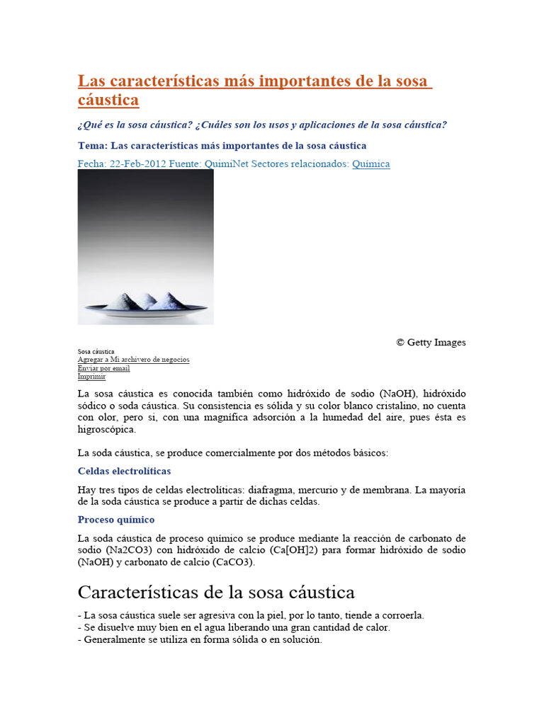 Las características más importantes de la sosa cáustica | PDF ...