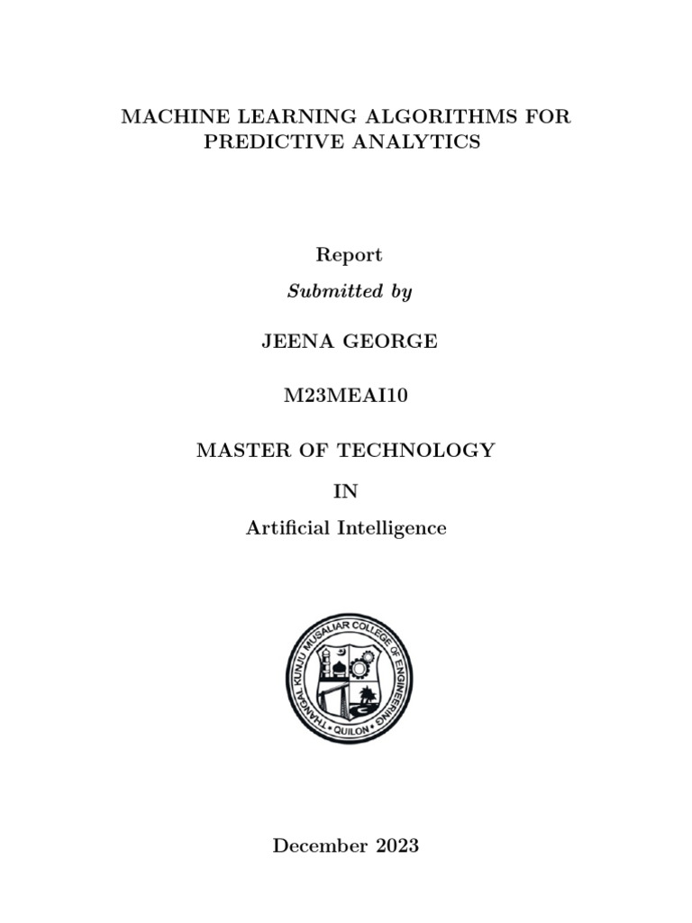 Machine Learning Algorithms For Predictive Analytics | PDF | Machine ...