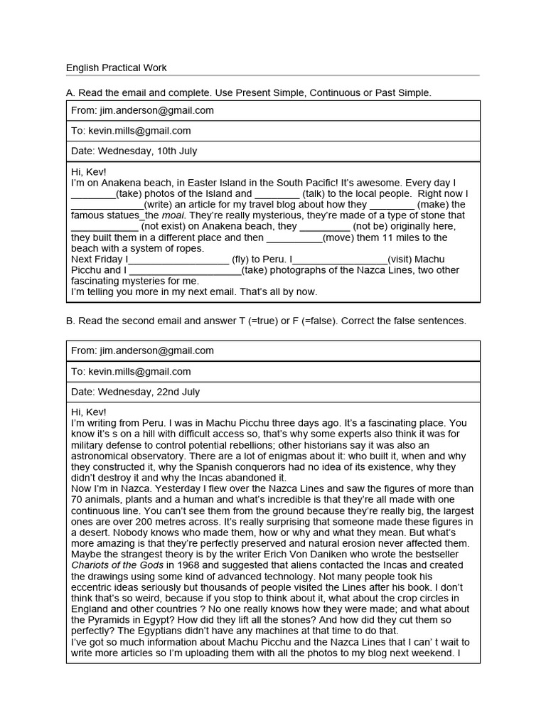 English Grammar Practice: Travel Emails | PDF