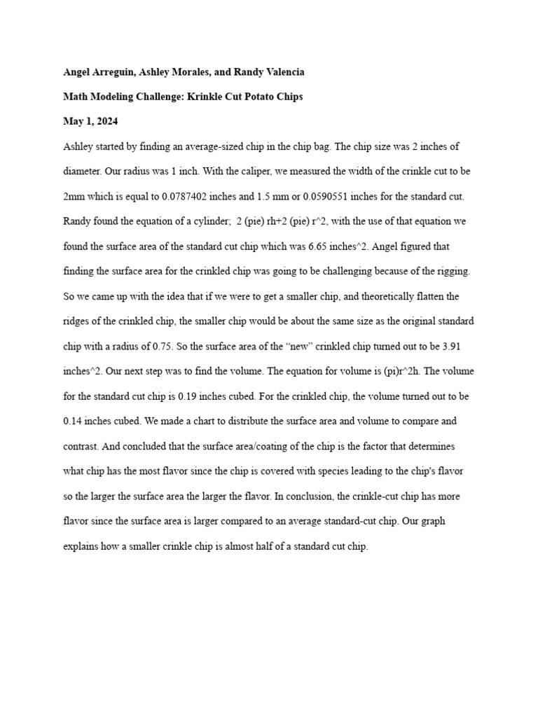 Math Modeling Krinkle Cut Potato Chips PDF