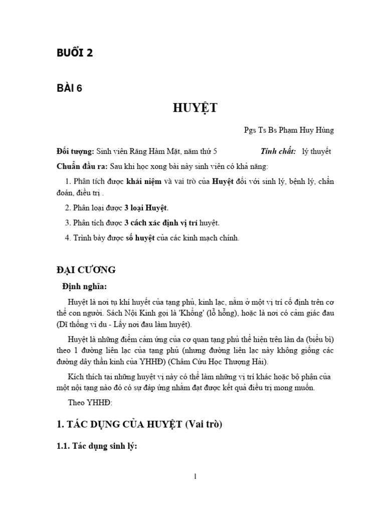 Buoi 2 Bai 6 Huyet | PDF