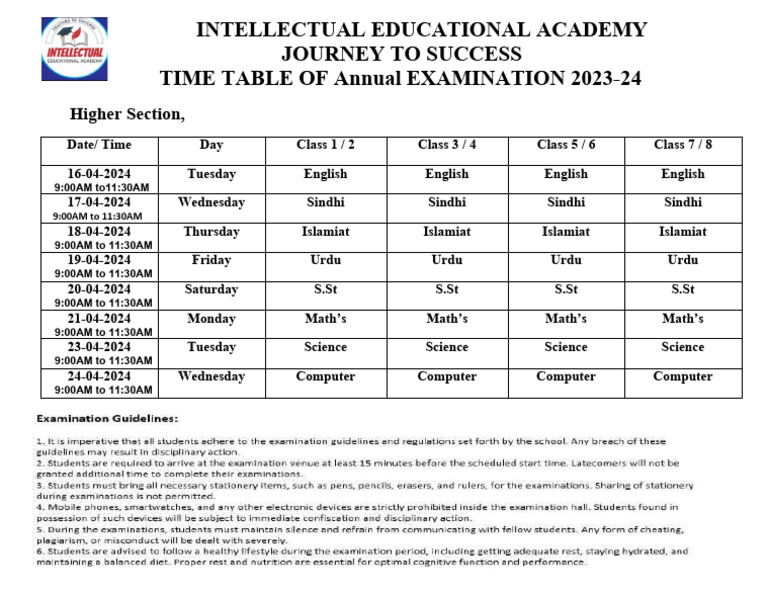 Time Table For Higher Section | PDF