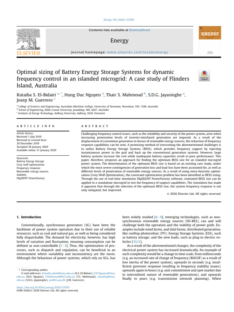 Optimal Sizing of Battery Energy Storage Systems For Dynami Frequency ...