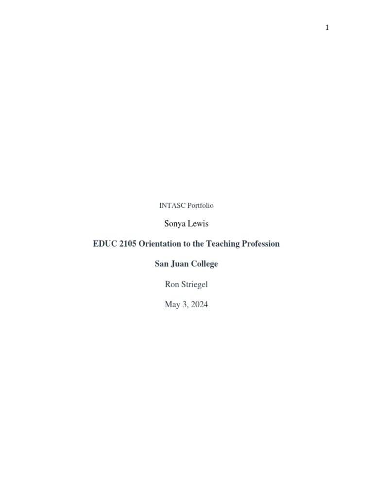INTASC Portfolio: Teaching Standards Overview | PDF | Educational ...