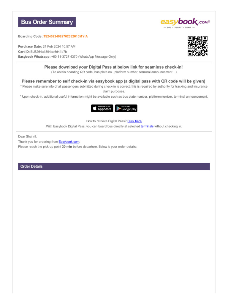 Easybook Bus Ticket Confirmation | PDF | Travel Visa