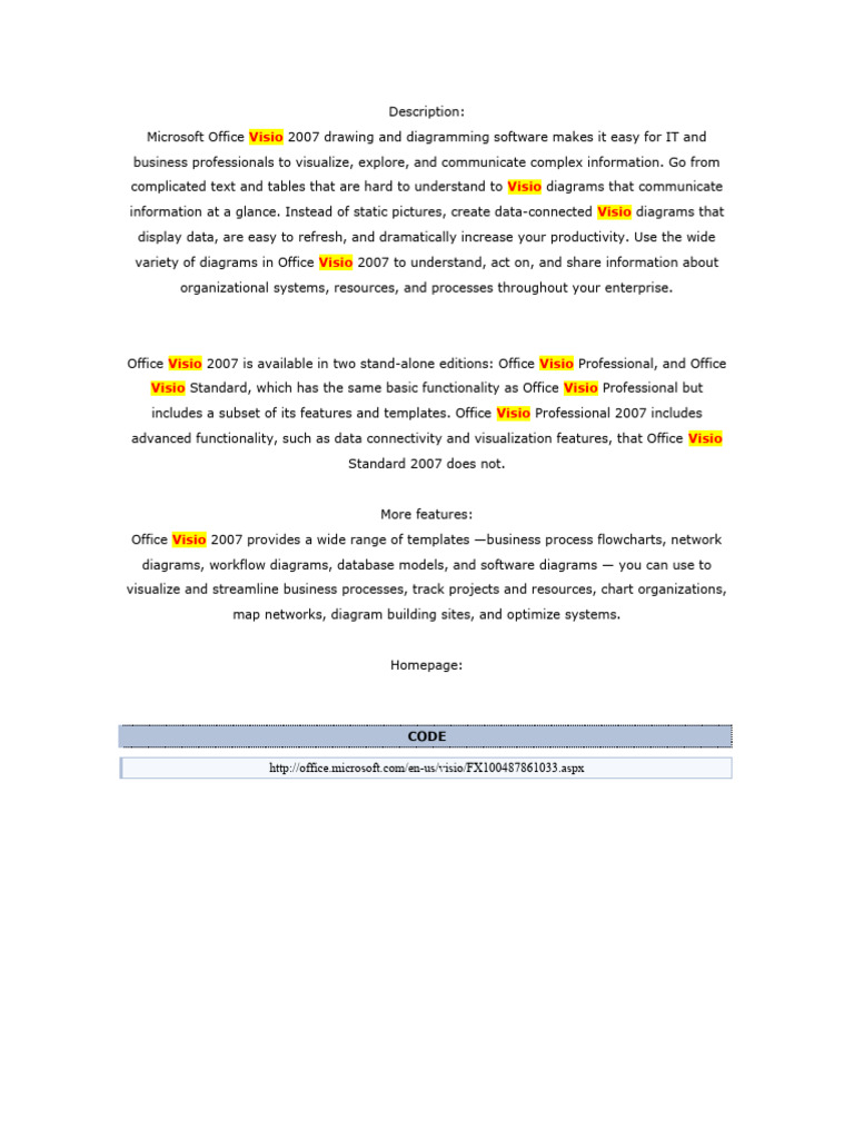 Microsoft Office Visio 2007 Overview | PDF | Business | Computers