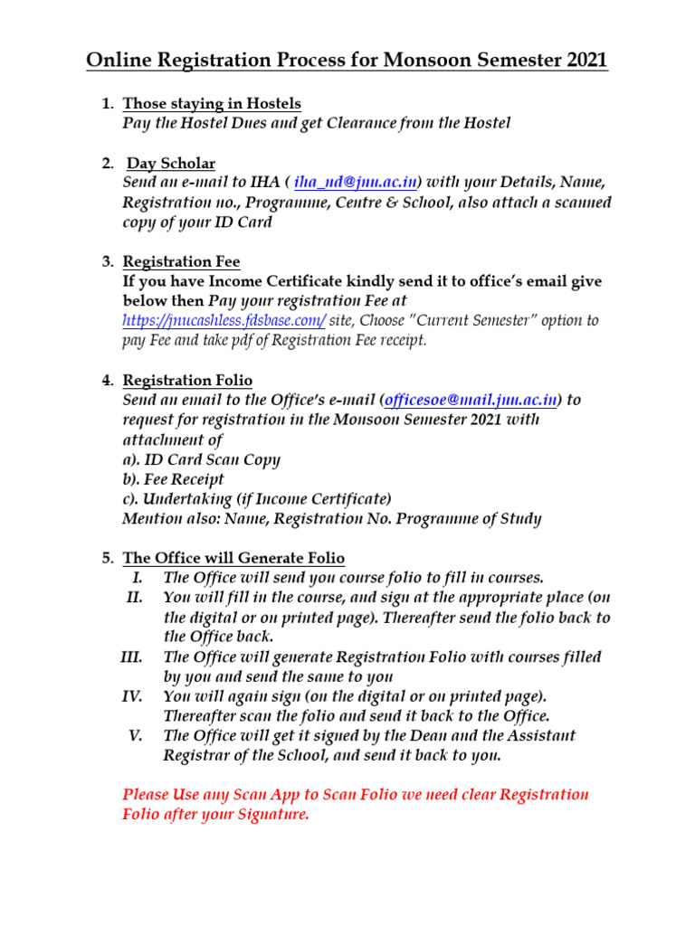 Monsoon Semester 2021 Registration Guide | PDF