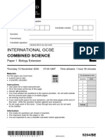International Gcse Combined Science 9204 Biology Ext Question Paper 1 Nov20