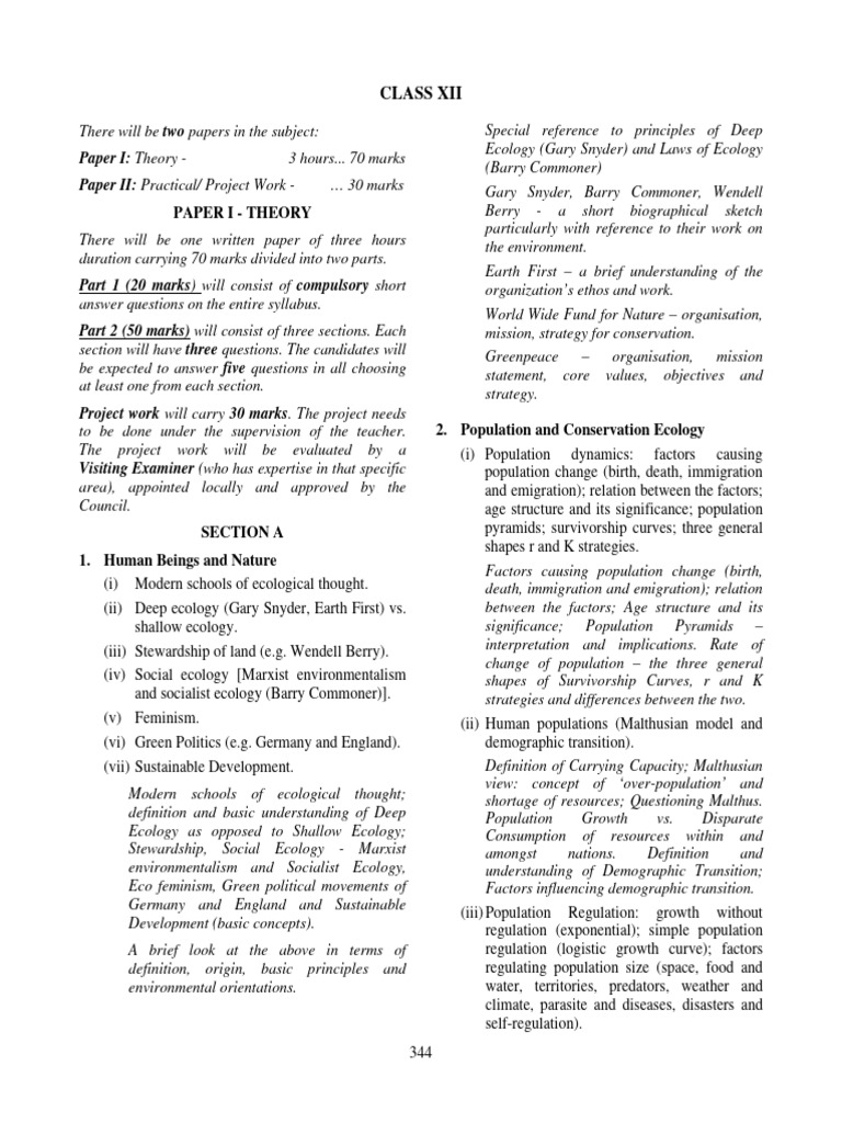 ISC Class 12 Environmental Science Syllabus | PDF | Agriculture ...