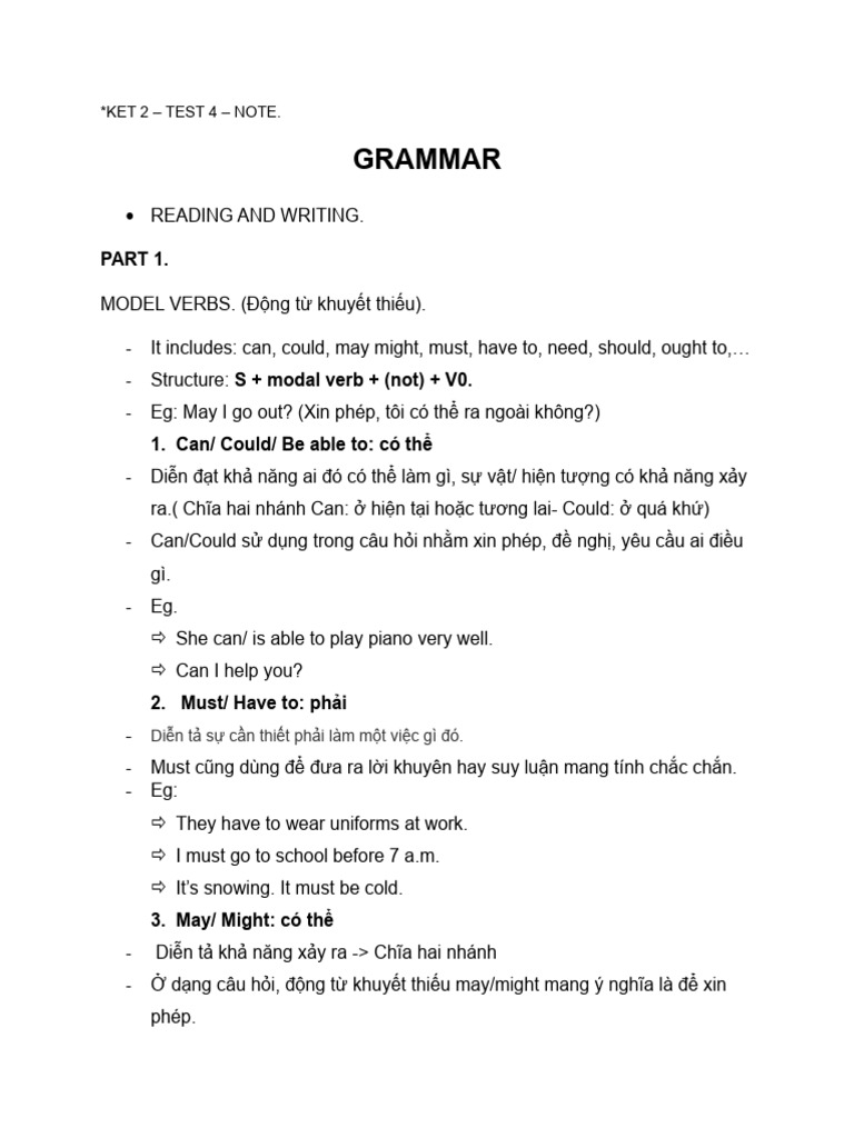 Grammar - Ket 2 - Test 4 | PDF