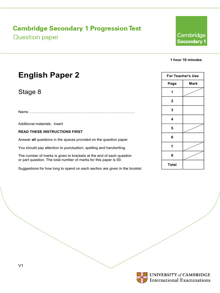 Secondary Progression Test Stage 8 English Paper 2 PDF