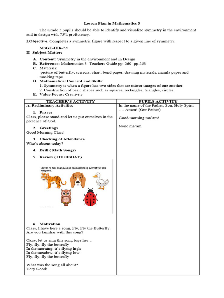 Grade 3 Symmetry Lesson Plan | PDF | Symmetry | Shape