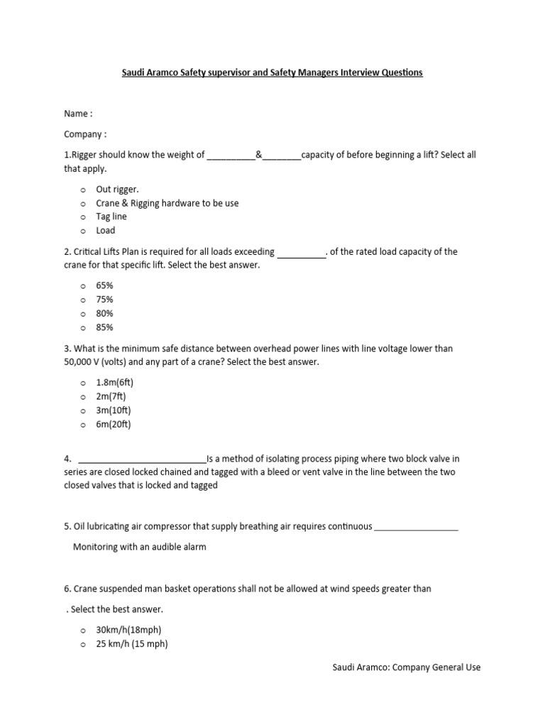 Safety Supervisor Interview Questions | PDF | Crane (Machine ...