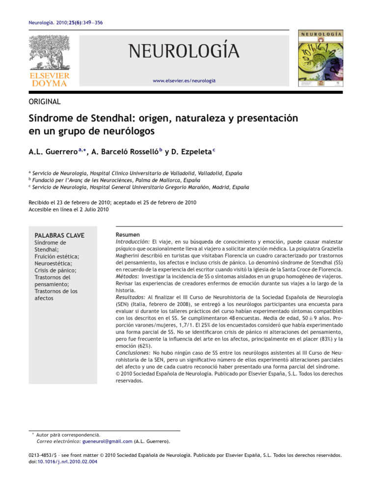 Estudio del Síndrome de Stendhal en Neurólogos | PDF | Sicología ...