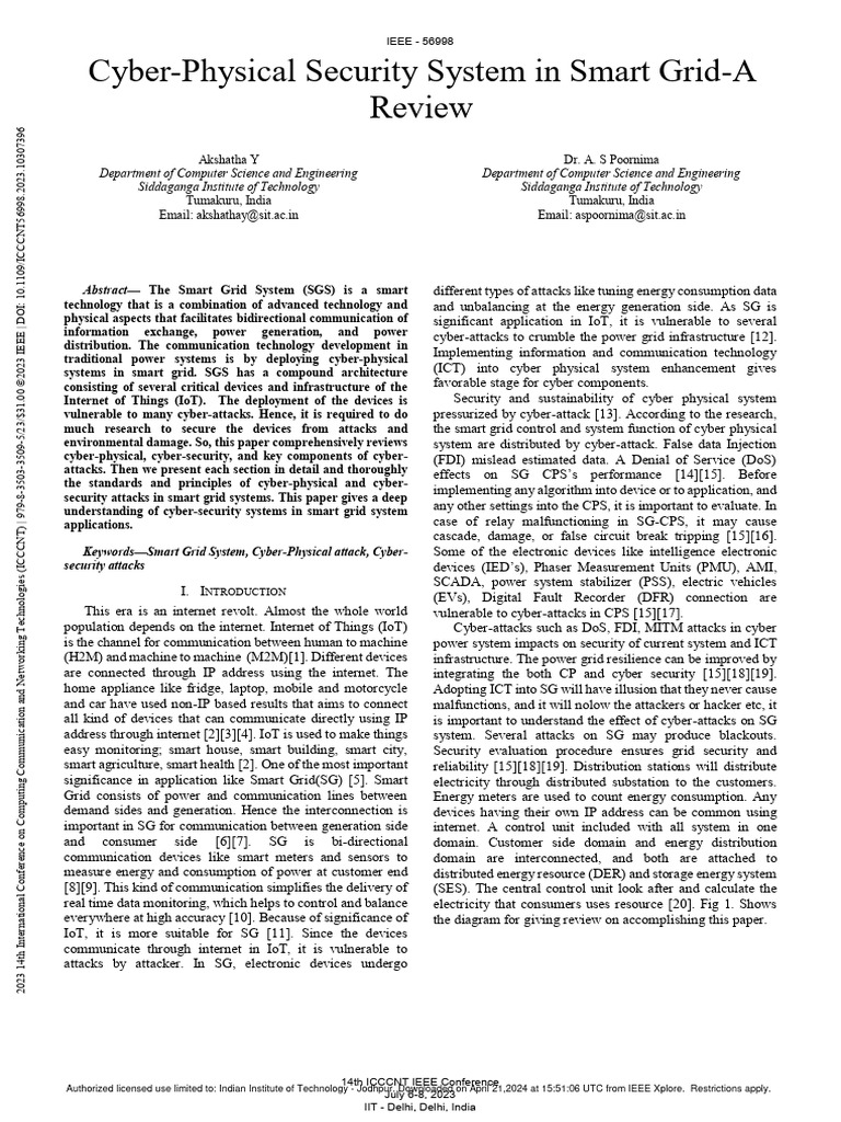 Cyber-Physical Security in Smart Grids | PDF | Security | Computer Security