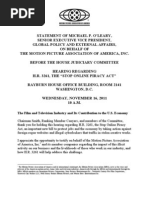 O'Leary Statement On H.R. 3261, The "Stop Online Piracy Act" 2011-11-16