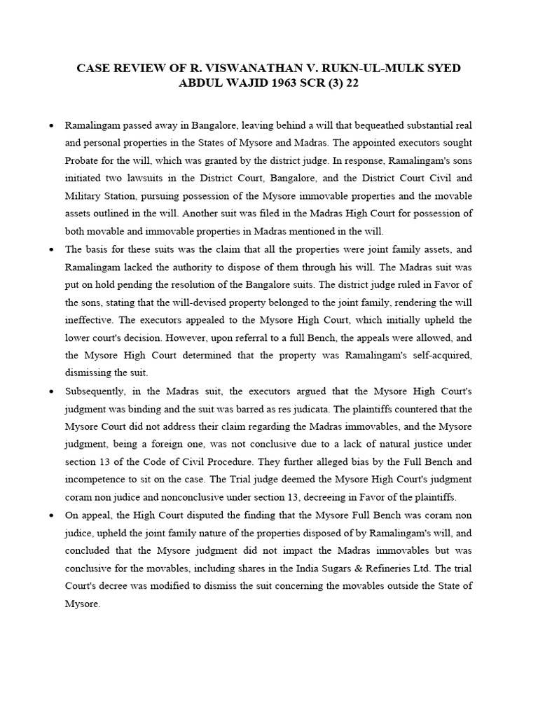 Case review of r viswanathan v rukn ul mulk syed abdul wajid 1963 scr