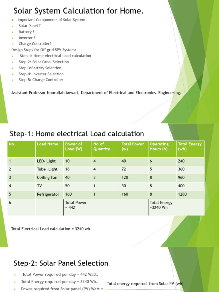 Solar System Calculation for Home | PDF | Solar Power | Photovoltaics