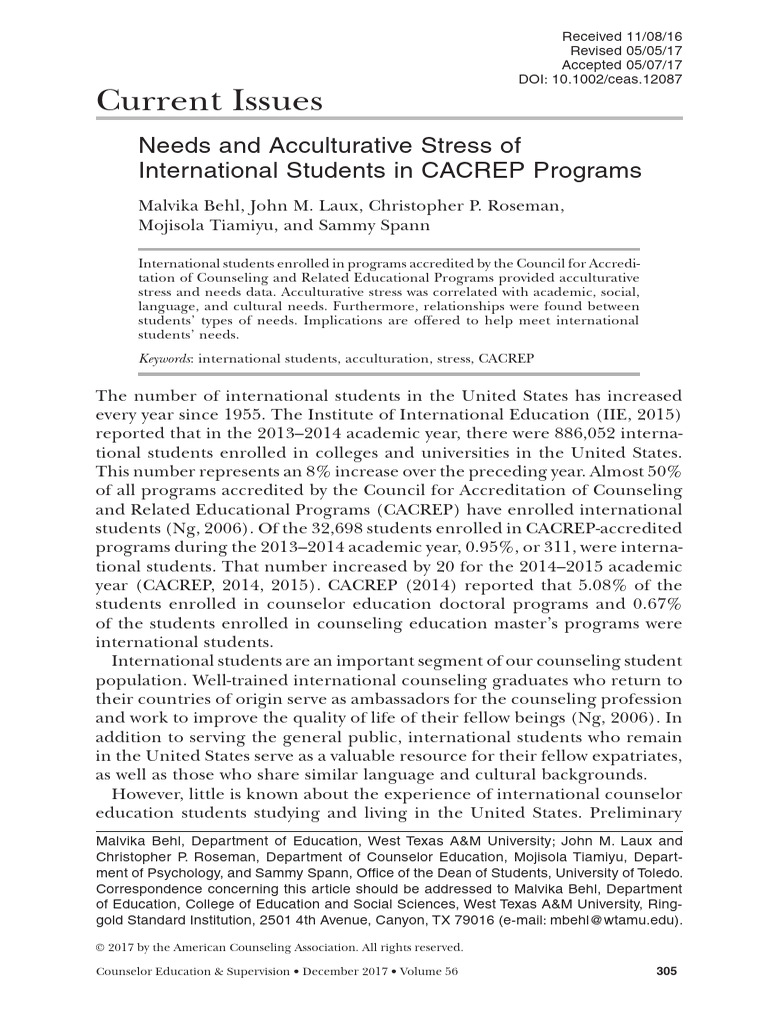Acculturative Stress in International Students | PDF | Effect Size ...