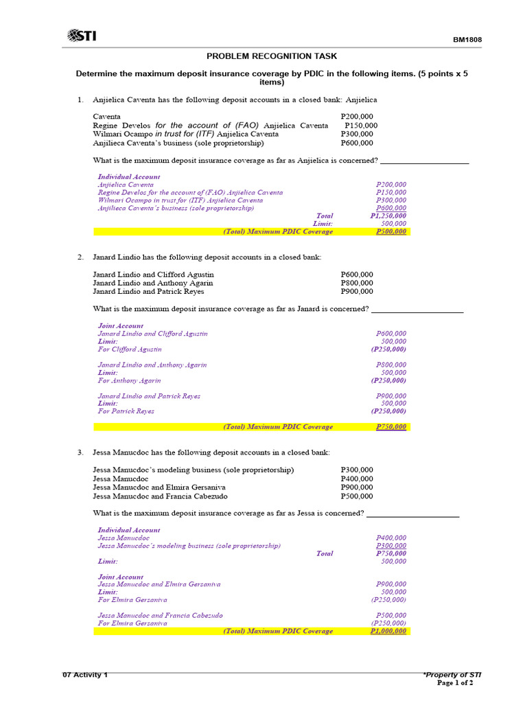 Maximum PDIC Coverage Calculations | PDF | Deposit Insurance ...