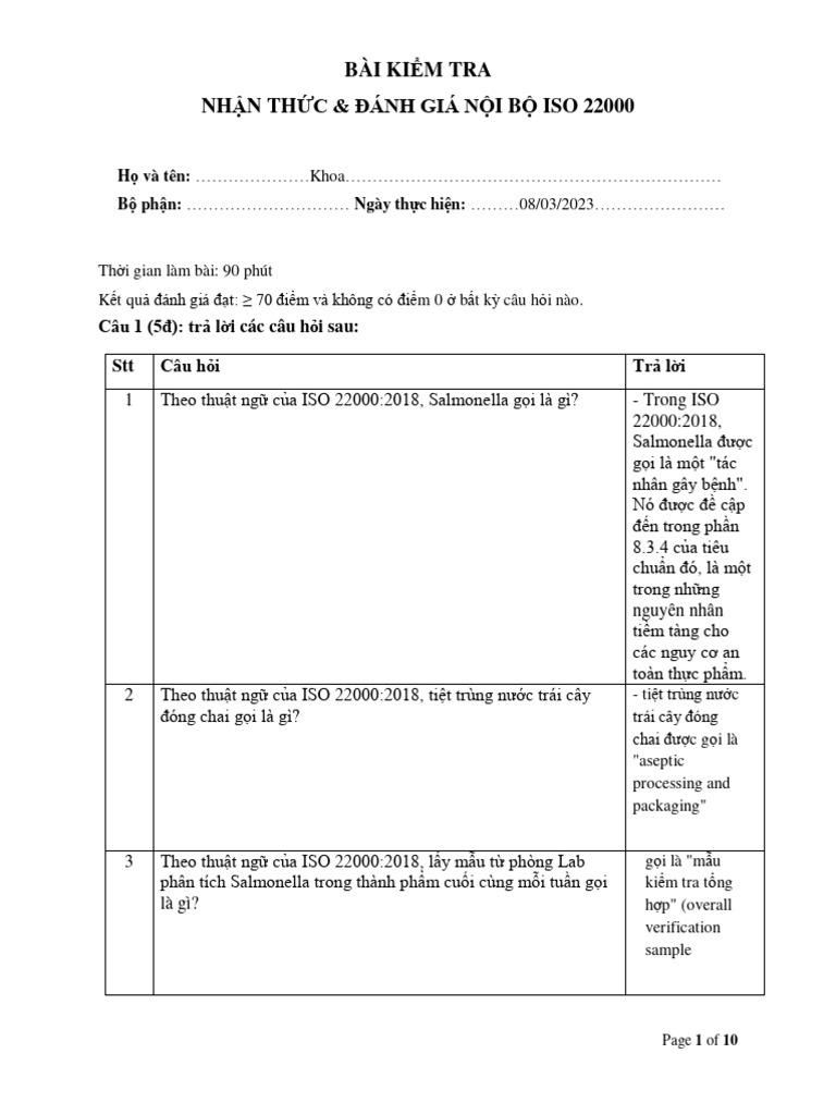 bài test cuối khóa - bài làm | PDF