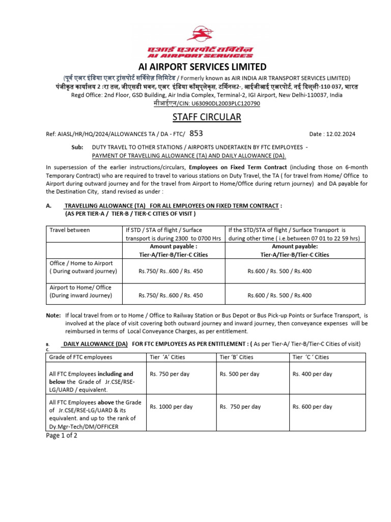 Circular On Ta and Da - Duty Tour To Other Stations - FTC | PDF | Transport