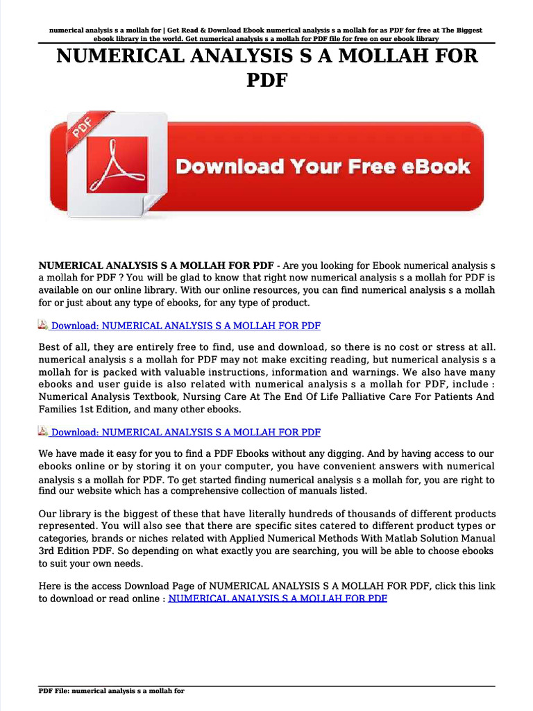 PDF Numerical Analysis S A Mollah For PDF Compress PDF