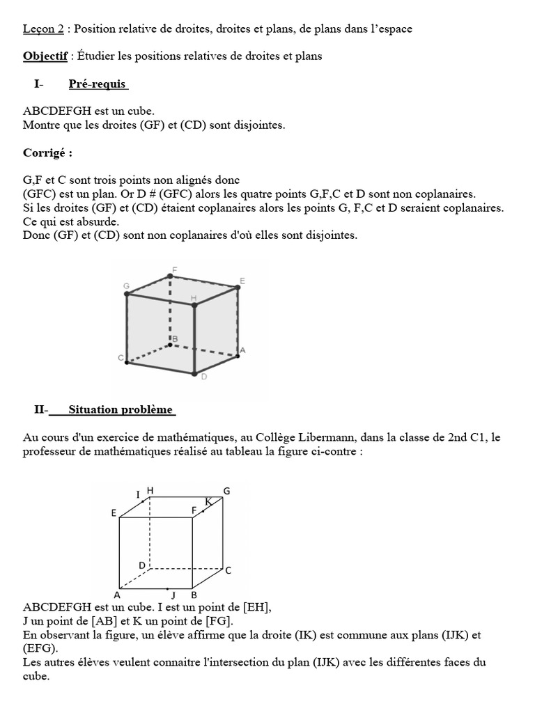 Positions relatives droites et plans | PDF | Mathématiques | Géométrie ...