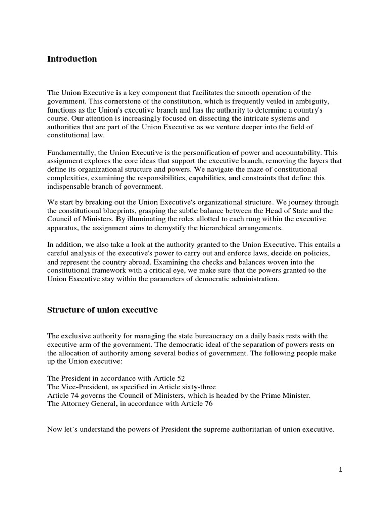 Union Executive of India Explained | PDF | Attorney General ...