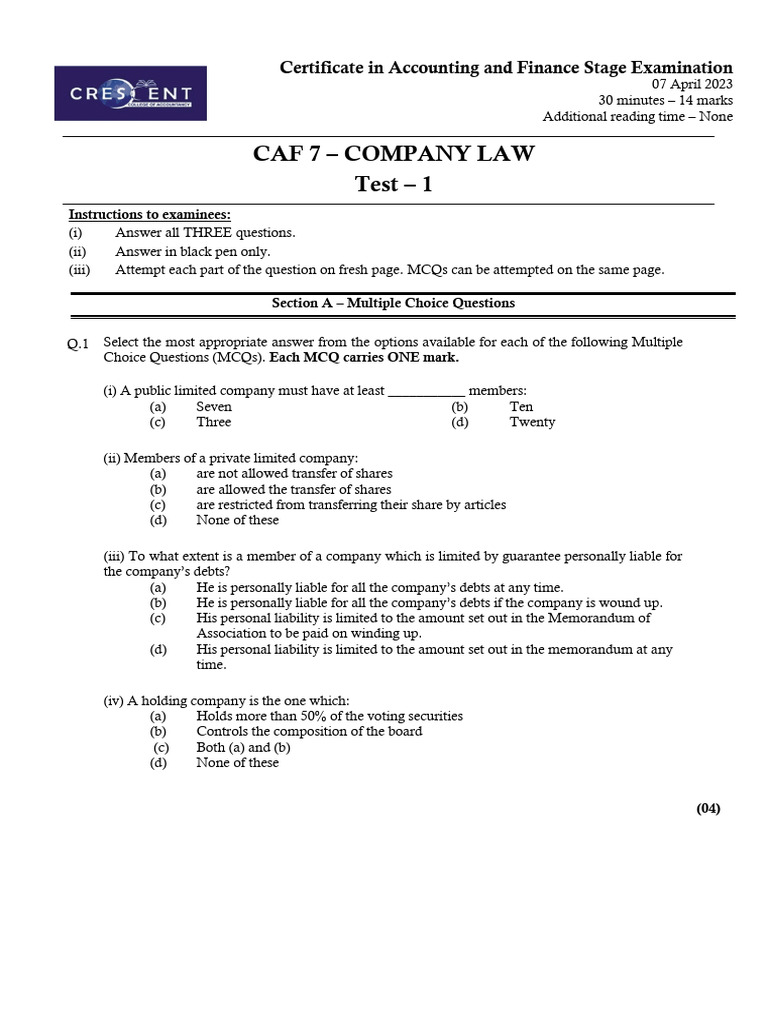 CAF 07 Tests + Solutions (Combined) | PDF | Multiple Choice | Guarantee