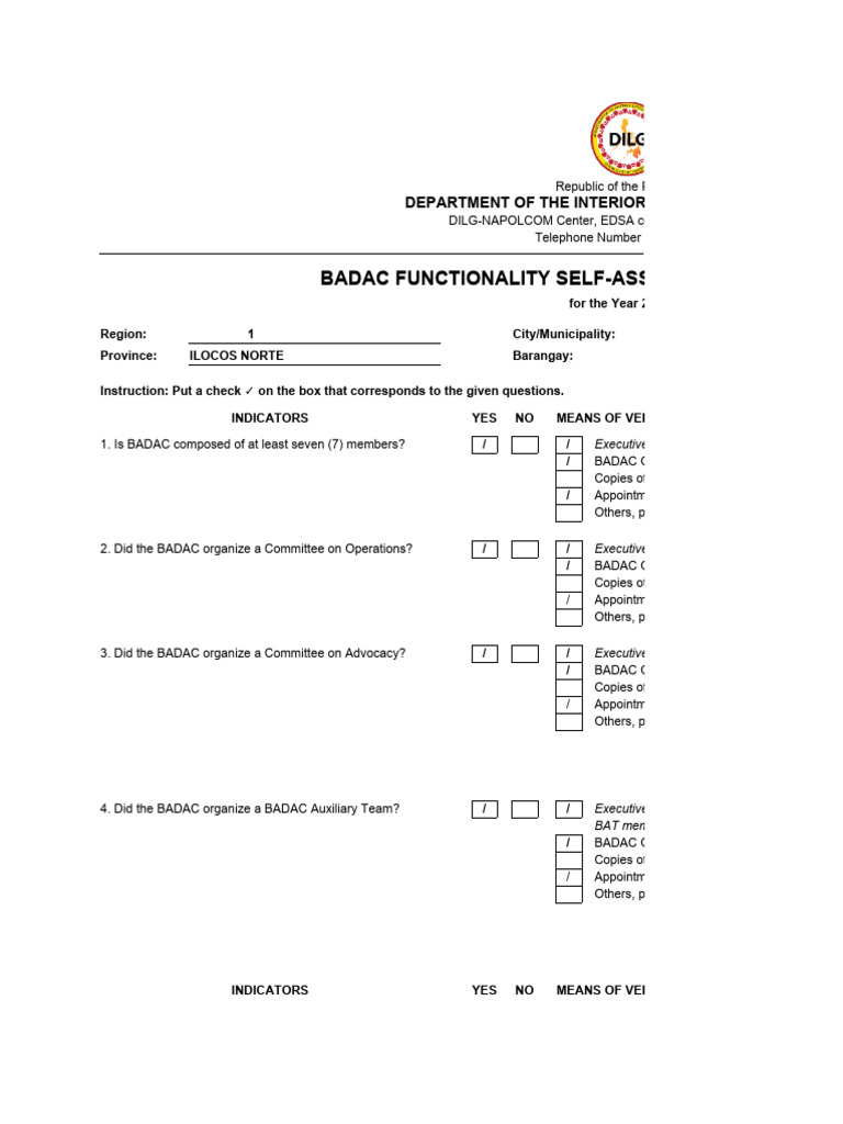 3 Badac Self Assessment And Audit Form 1 2022 Pdf Audit