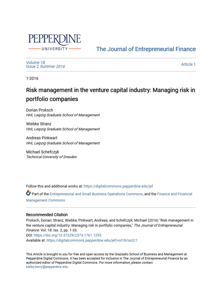 Risk Management in The Venture Capital Industry | PDF | Risk ...