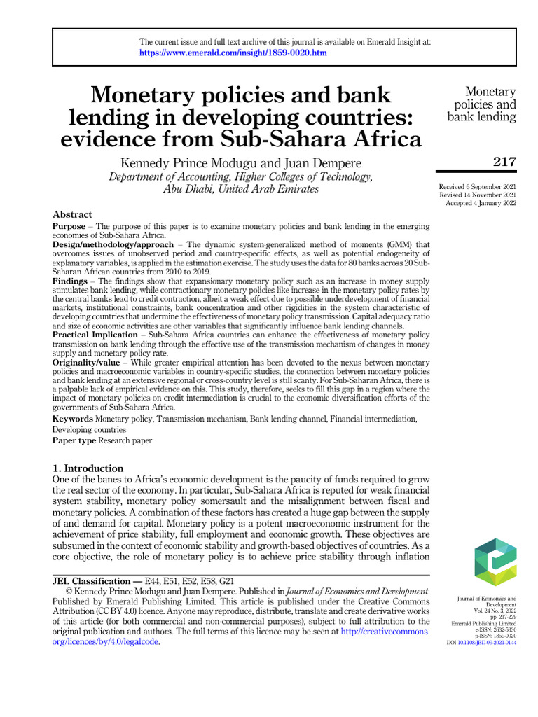 Monetary Policy and Bank Lending in Africa | PDF | Monetary Policy ...