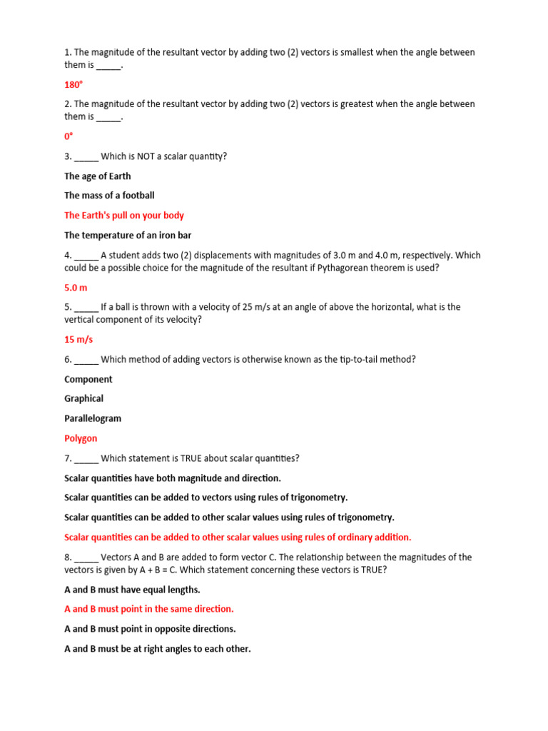 Vector Addition and Scalar Quantities Guide | PDF | Euclidean Vector ...