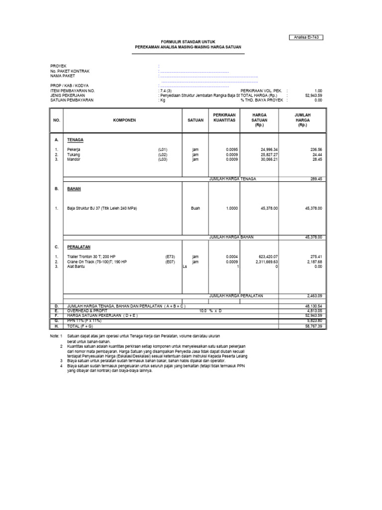 Analisa Harga Satuan Jembatan Rangka Baja Pdf