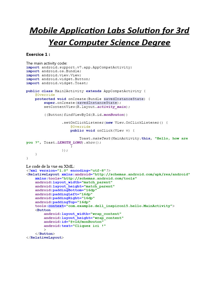 Mobile App Development Exercises for CS | PDF | Android (Operating ...