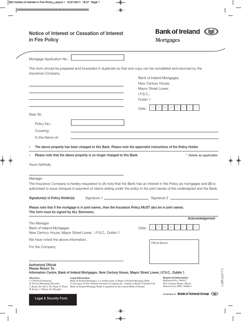 Fire Policy Interest Notification Form | PDF | Mortgage Law | Banks