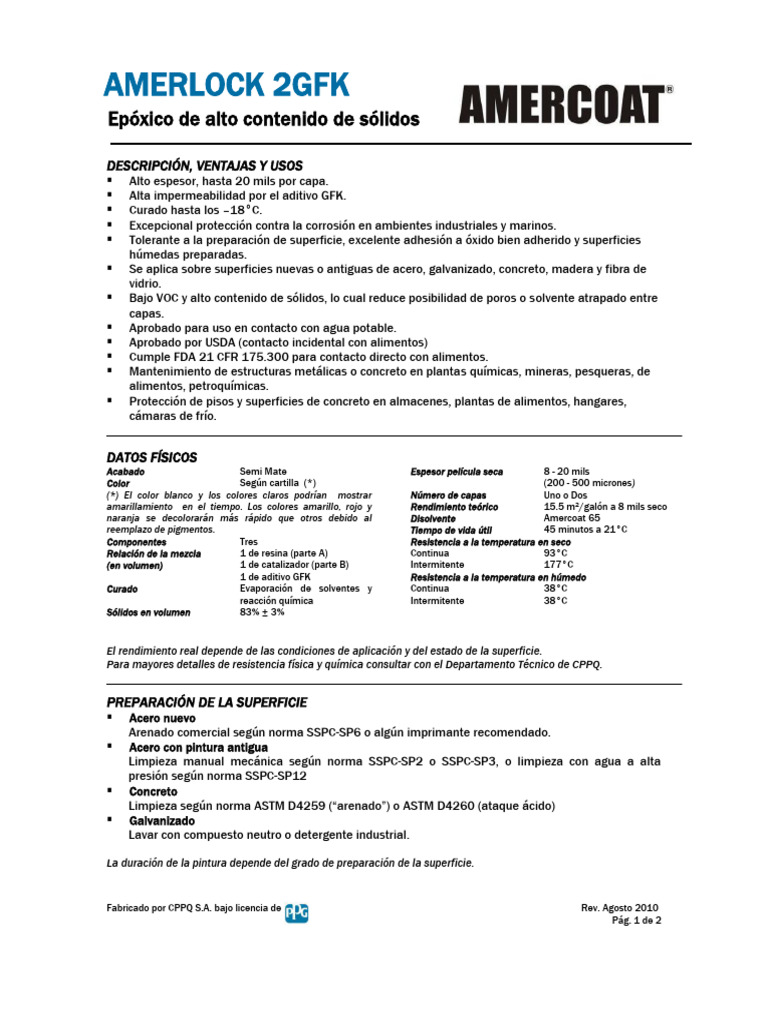 Epóxico Amerlock 2GFK: Usos y Aplicación | PDF | Hormigón | Sólido