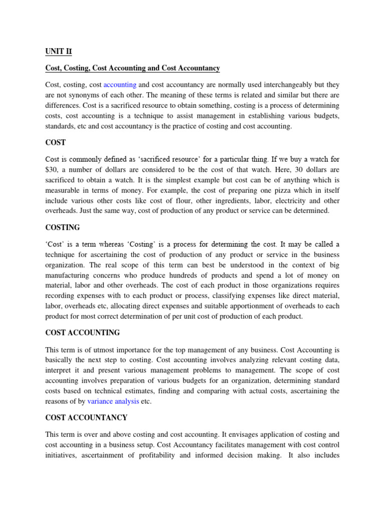 BBA M&CA 301A UNIT II Notes | PDF | Cost Accounting | Management Accounting