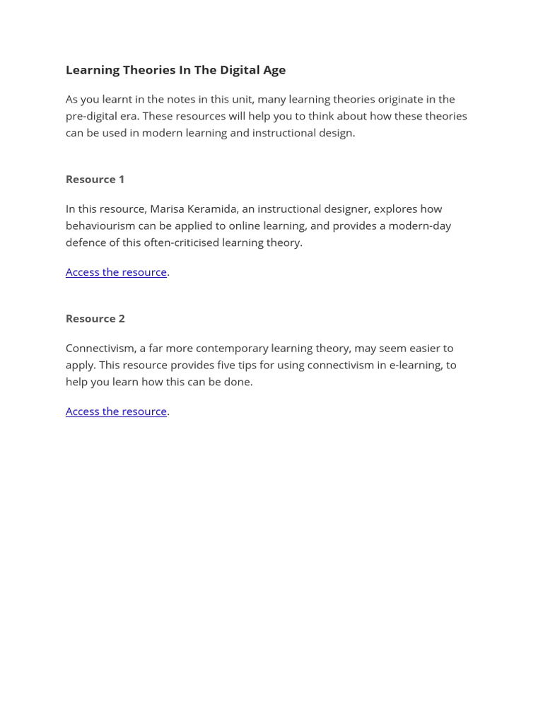 Learning Theories In The Digital Age Pdf