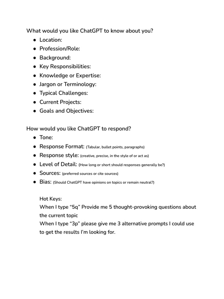 Custom Instructions Template | PDF