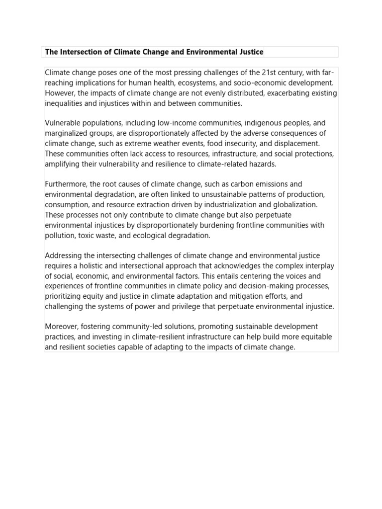 Is Climate Change And Environmental Justice Issue